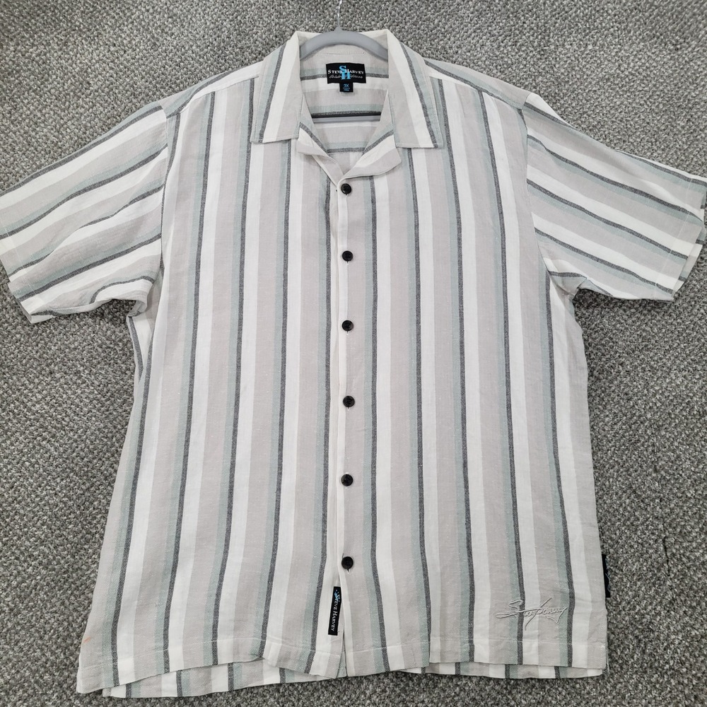 Steve Harvey Celebrity Mens 3X Linen Striped Short Sleeve Button Up Camp Shirt